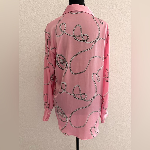 ZARA Satin Pink Rope & Chain Print Button Down Shirt | Nautical Chic - Picture 4 of 9